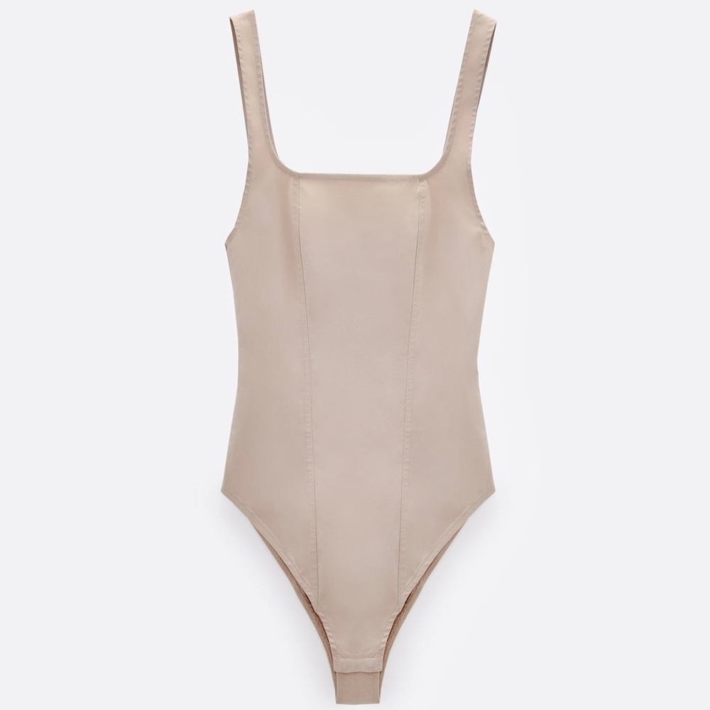 Zara Beige Square Neck Bodysuit